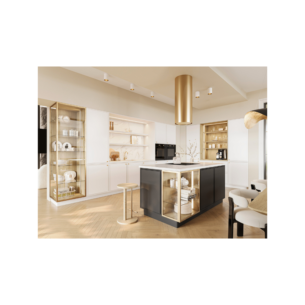 HAVENA Signature SCARLET – Cuisine premium bois clair & noir mat avec îlot design